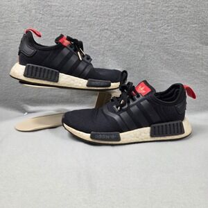 Adidas NMD R1 Sneakers Womens 5.5 Black Good B42087 Red Gold Trim Mesh Running